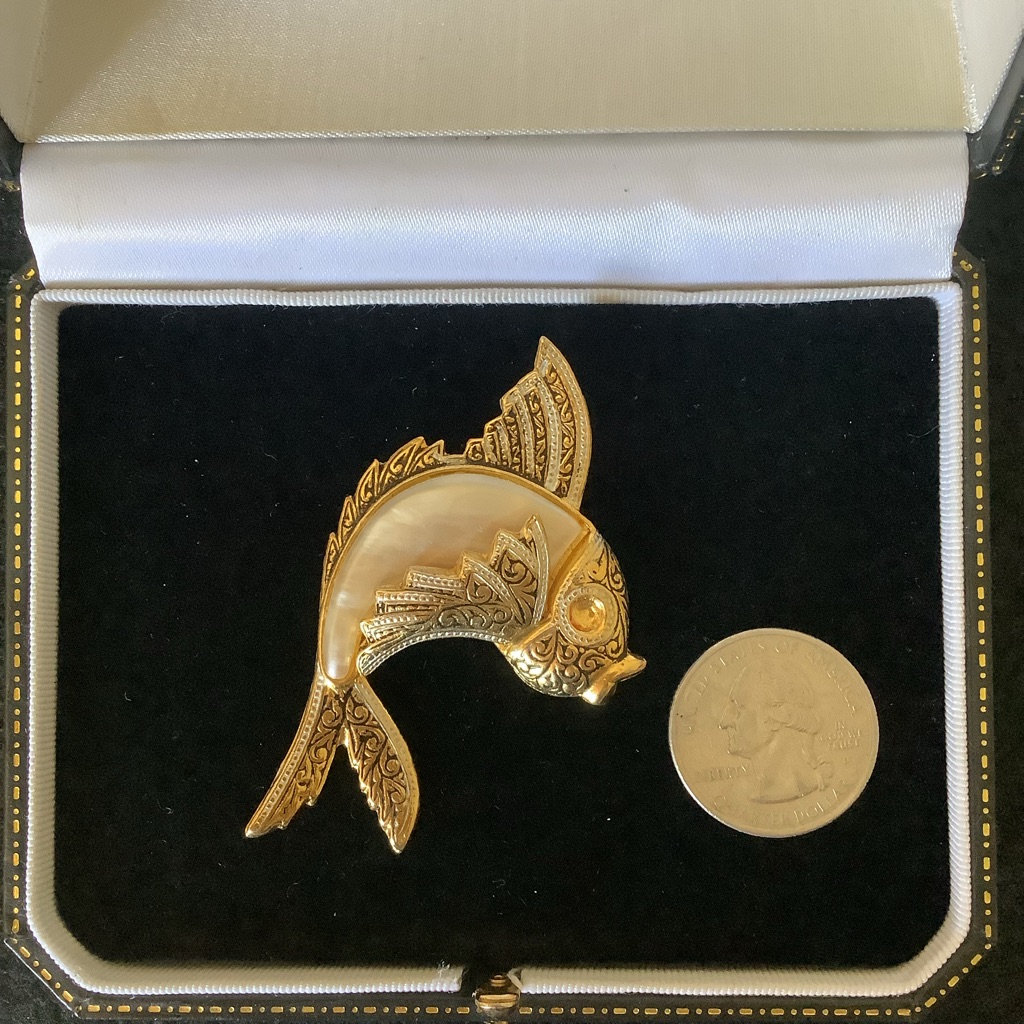 Vintage Spain Damascene Fish Brooch.